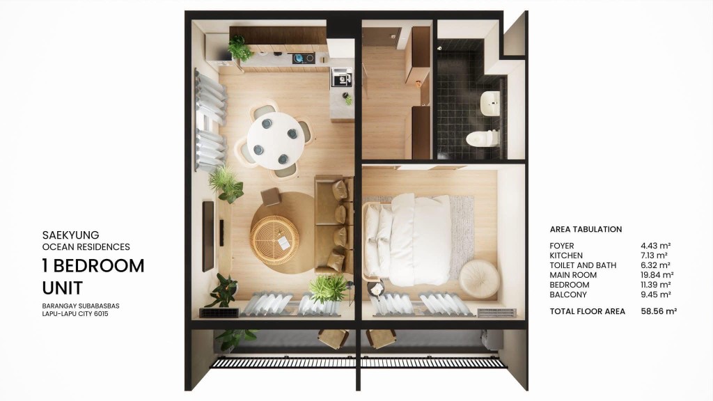 1-Bedroom with Balcony floor plan